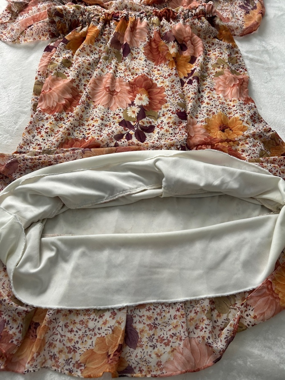 Floral Off-Shoulder Casual Dress in Peach & Mustard - Picture 5 of 9